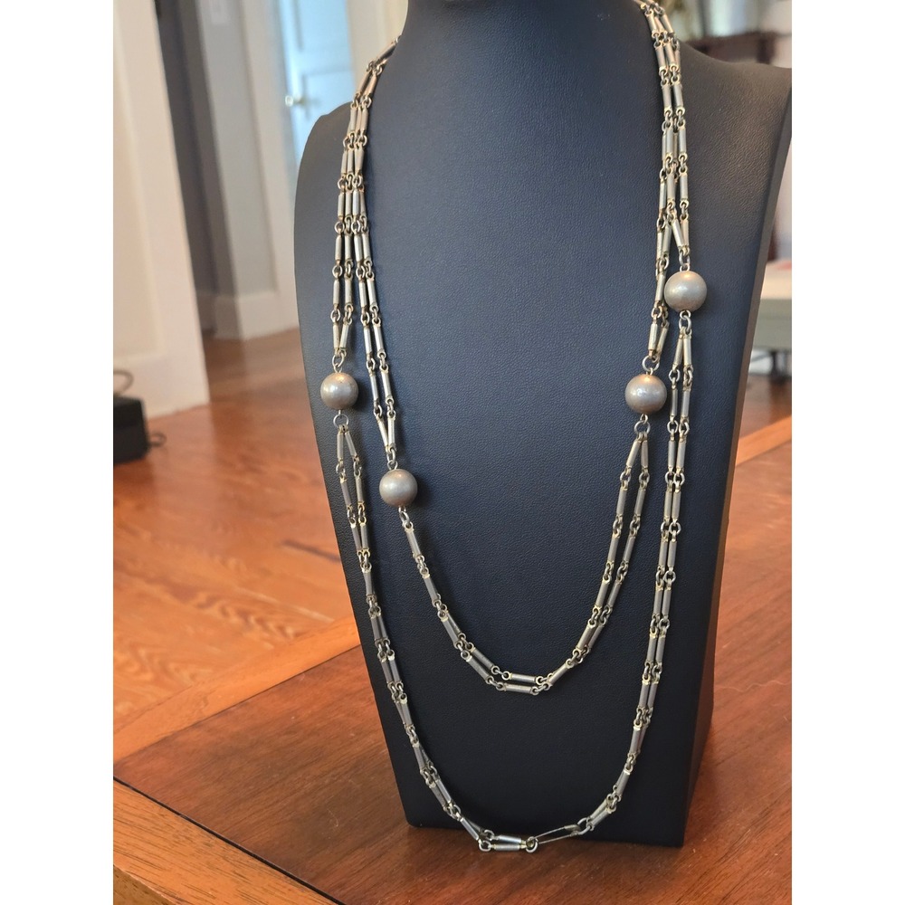 Silvertone Ball Station Necklace Vintage - Picture 3 of 8